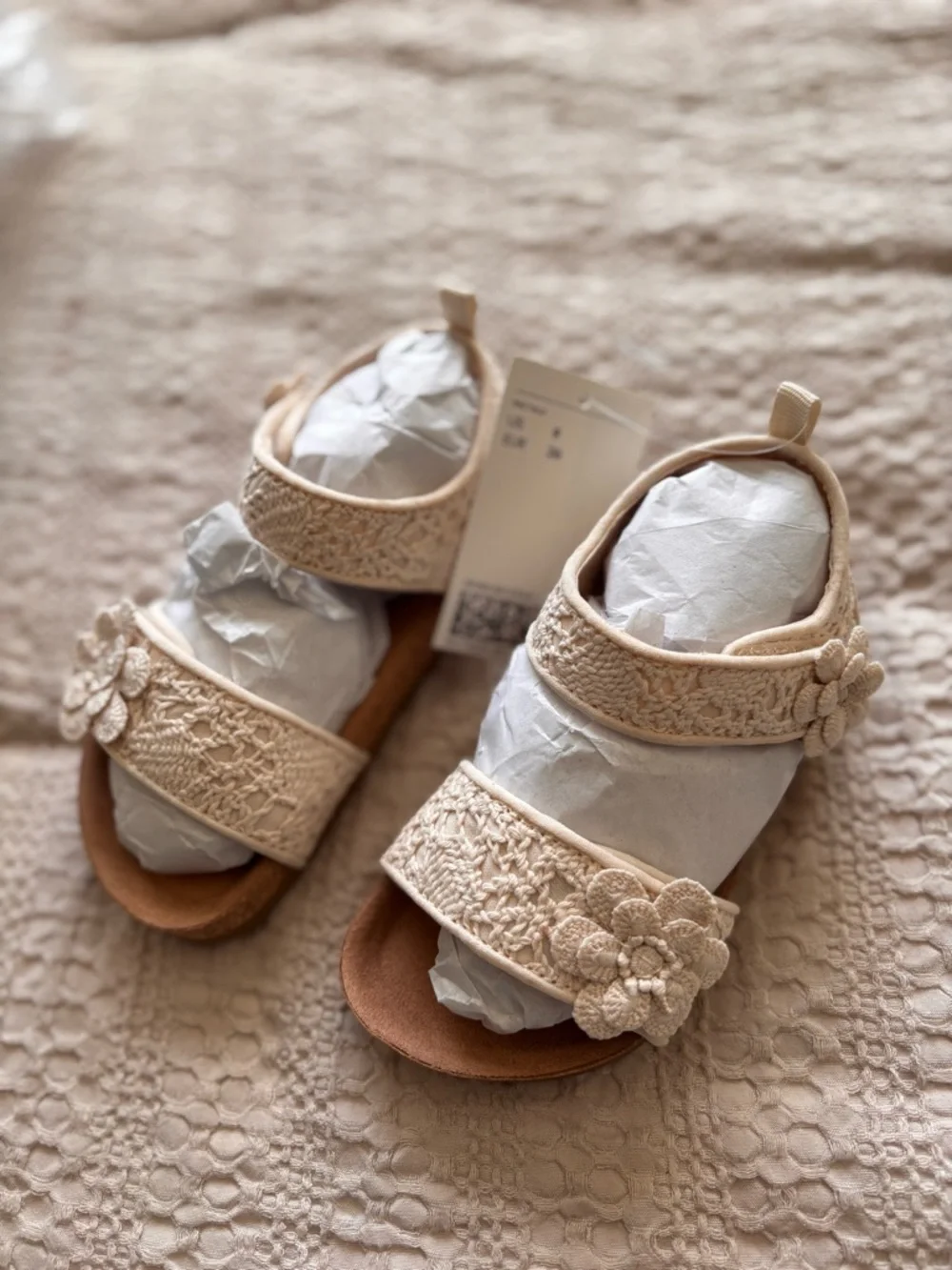 H&M Cream Crochet Flower Strap Kids Sandals